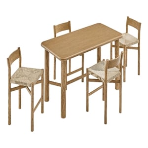 Alvia 5-Piece Rectangular Oak Wood Bar Table With Bar Stools Set in Weathered Oak