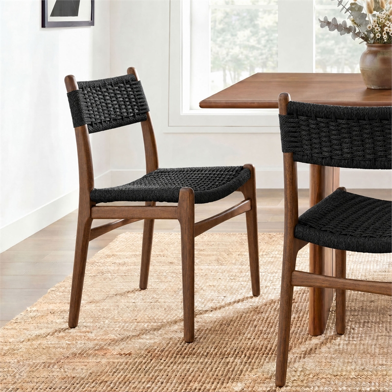 Wynn Rope and Wood Dining Side Chair in Walnut Black