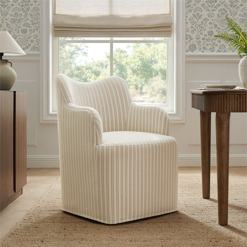 Cordelle Linen Blend Swivel Dining Chair in Oatmeal Stripe