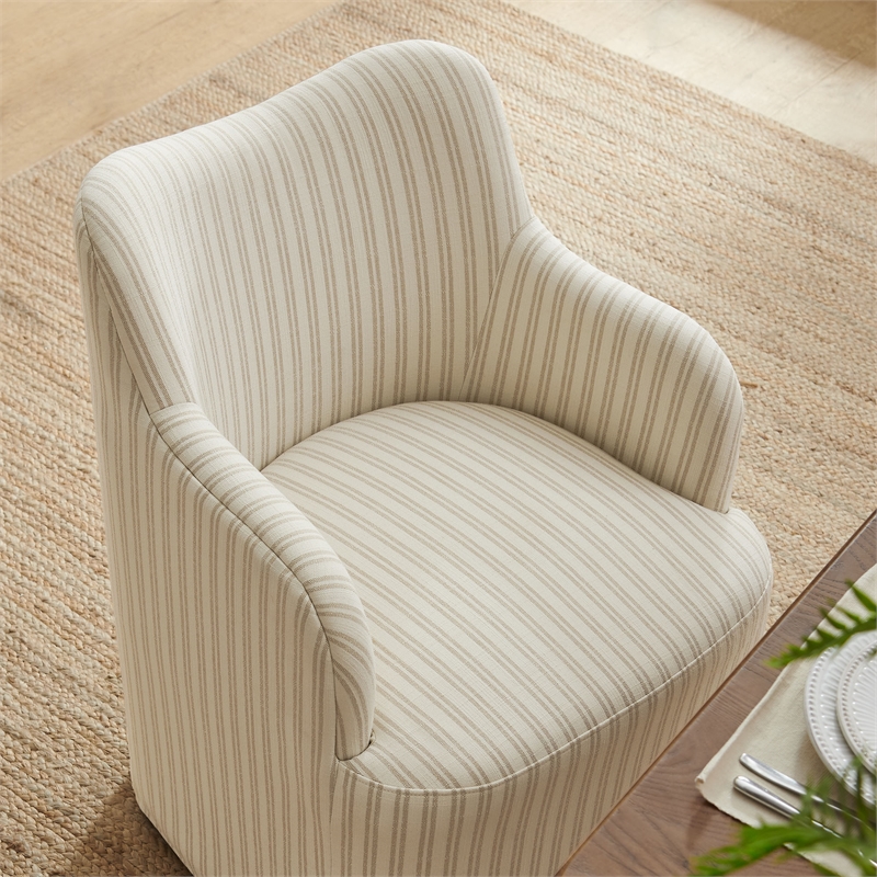 Cordelle Linen Blend Swivel Dining Chair in Oatmeal Stripe