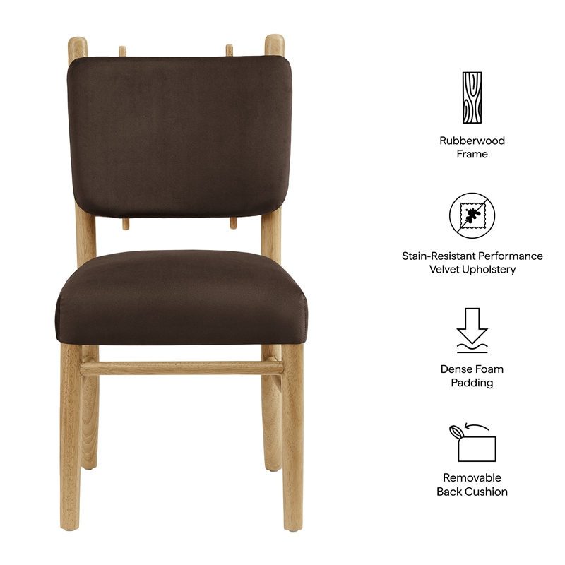 Mauden Performance Velvet Dining Side Chairs Set of 2 in Chocolate Brown