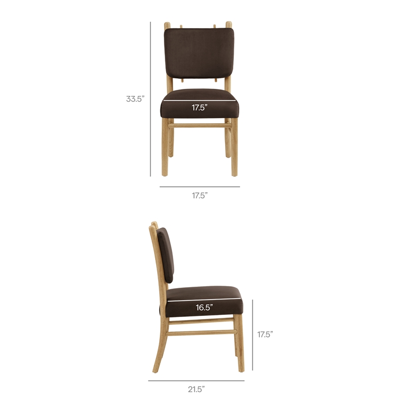 Mauden Performance Velvet Dining Side Chairs Set of 2 in Chocolate Brown