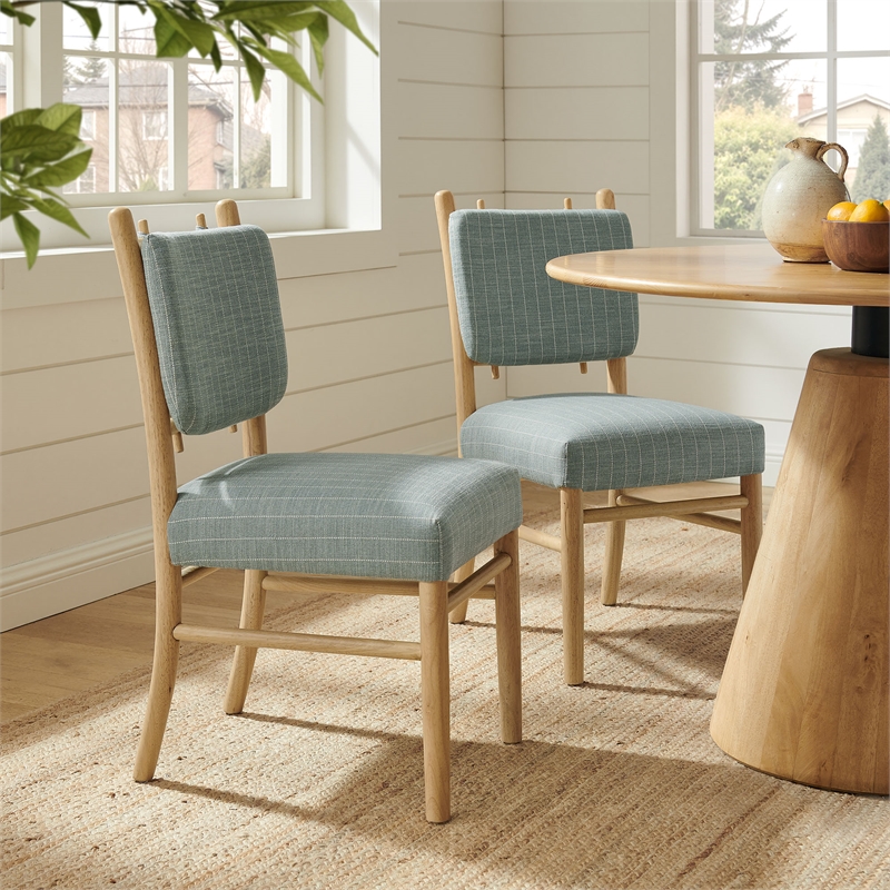 Mauden Striped Dining Side Chairs Set of 2 in Spa Blue Stripe