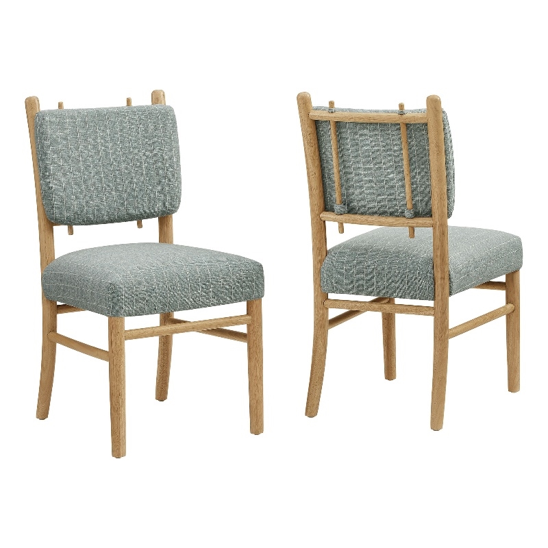 Mauden Striped Dining Side Chairs Set of 2 in Spa Blue Stripe