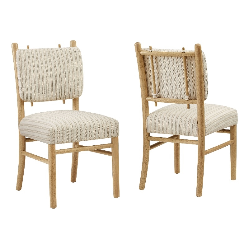 Mauden Striped Dining Side Chairs Set of 2 in Oatmeal Stripe