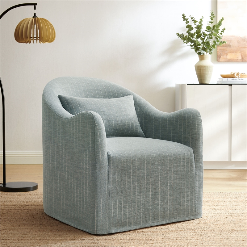 Bardot Slipcovered Striped Accent Chair in Spa Blue Stripe