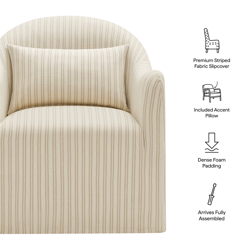 Bardot Slipcovered Striped Accent Chair in Oatmeal Stripe