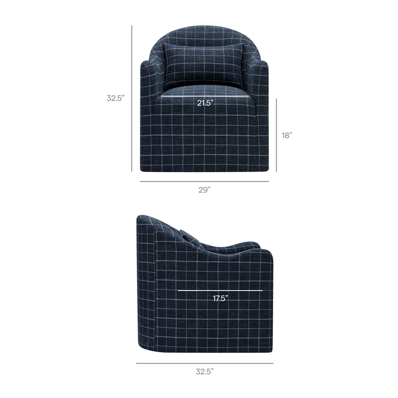 Bardot Slipcovered Linen Blend Accent Chair in Denim Windowpane Check