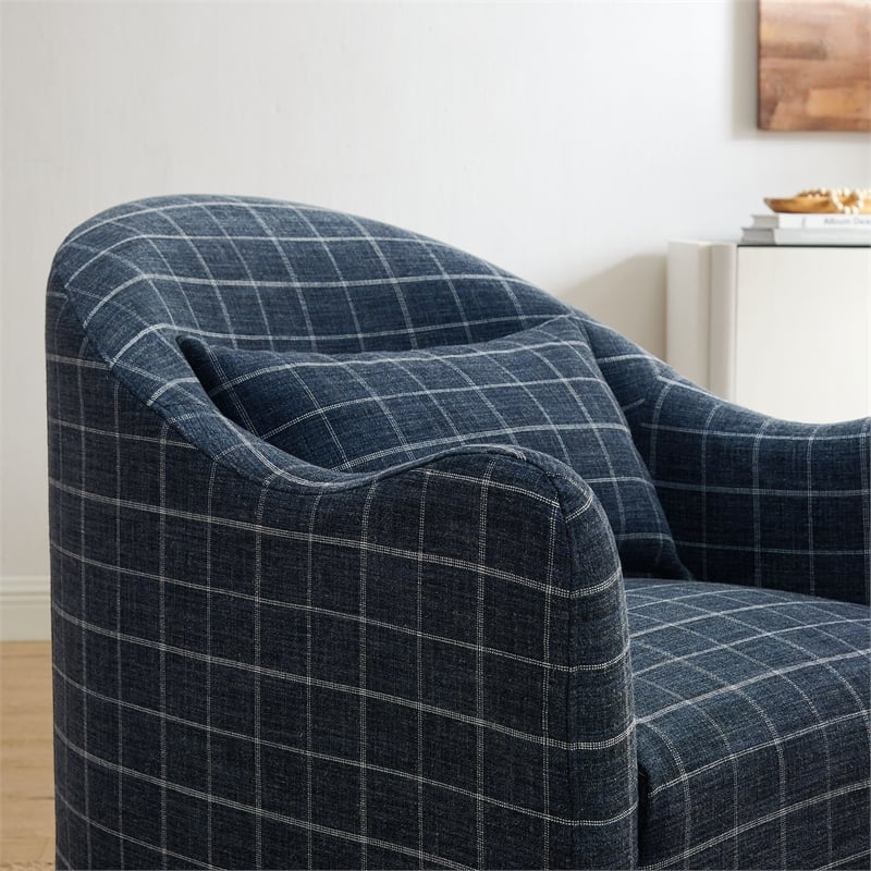 Bardot Slipcovered Linen Blend Accent Chair in Denim Windowpane Check