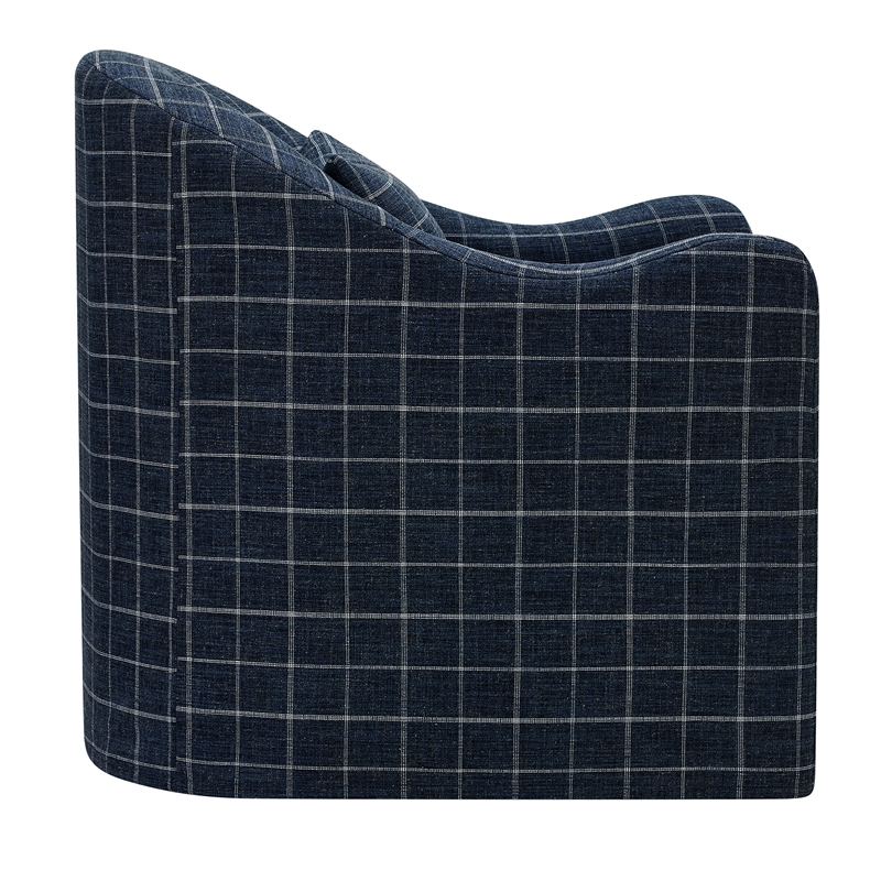 Bardot Slipcovered Linen Blend Accent Chair in Denim Windowpane Check