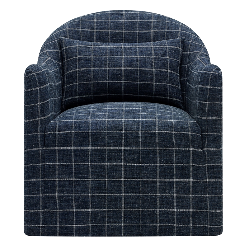 Bardot Slipcovered Linen Blend Accent Chair in Denim Windowpane Check