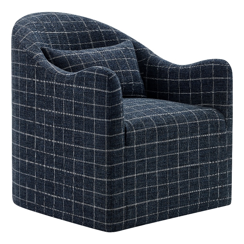 Bardot Slipcovered Linen Blend Accent Chair in Denim Windowpane Check
