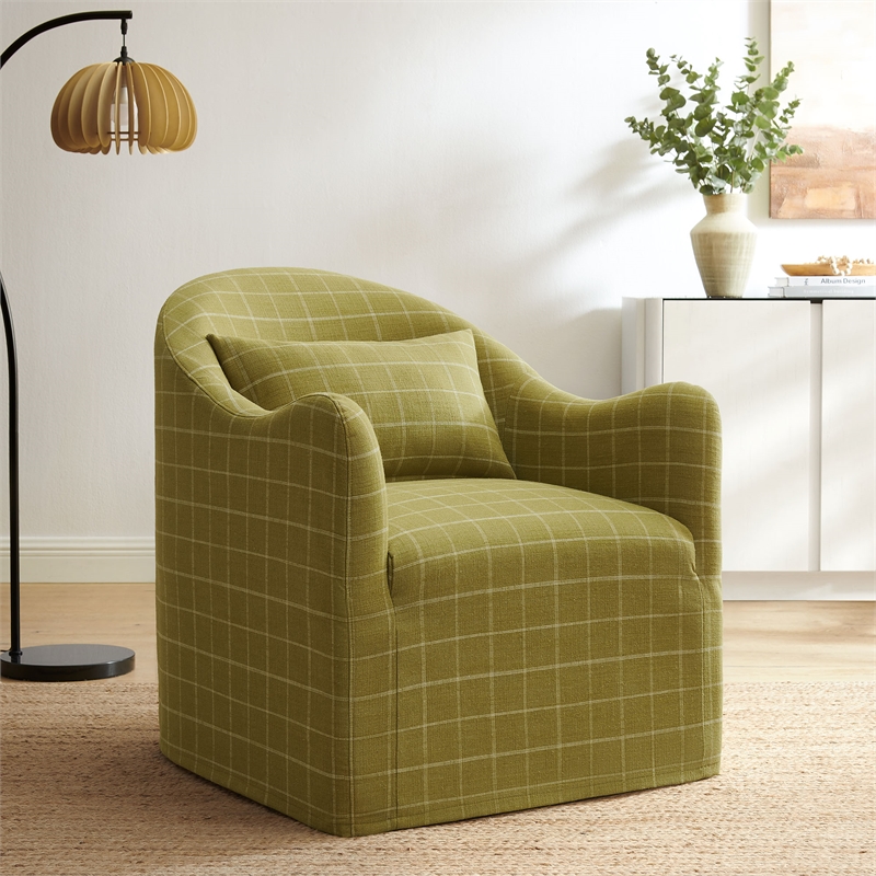 Bardot Slipcovered Linen Blend Accent Chair in Artichoke Windowpane Check