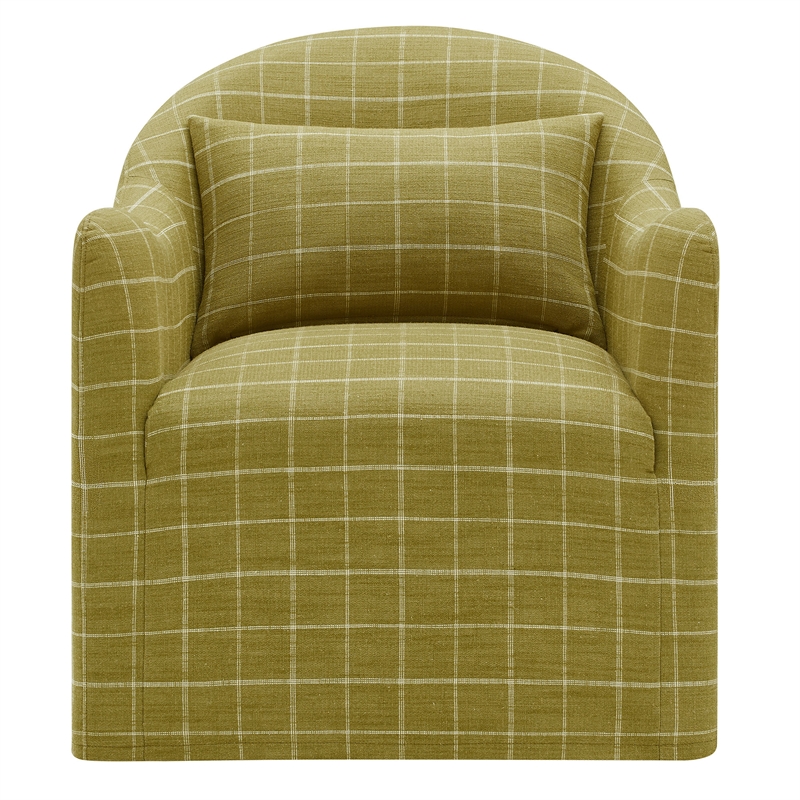Bardot Slipcovered Linen Blend Accent Chair in Artichoke Windowpane Check