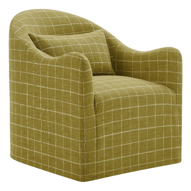 Bardot Slipcovered Linen Blend Accent Chair in Artichoke Windowpane Check
