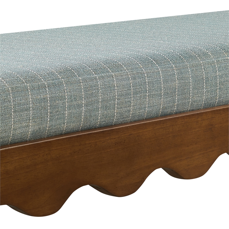 Mirette Scalloped Edge Striped Accent Bench in Spa Blue Stripe