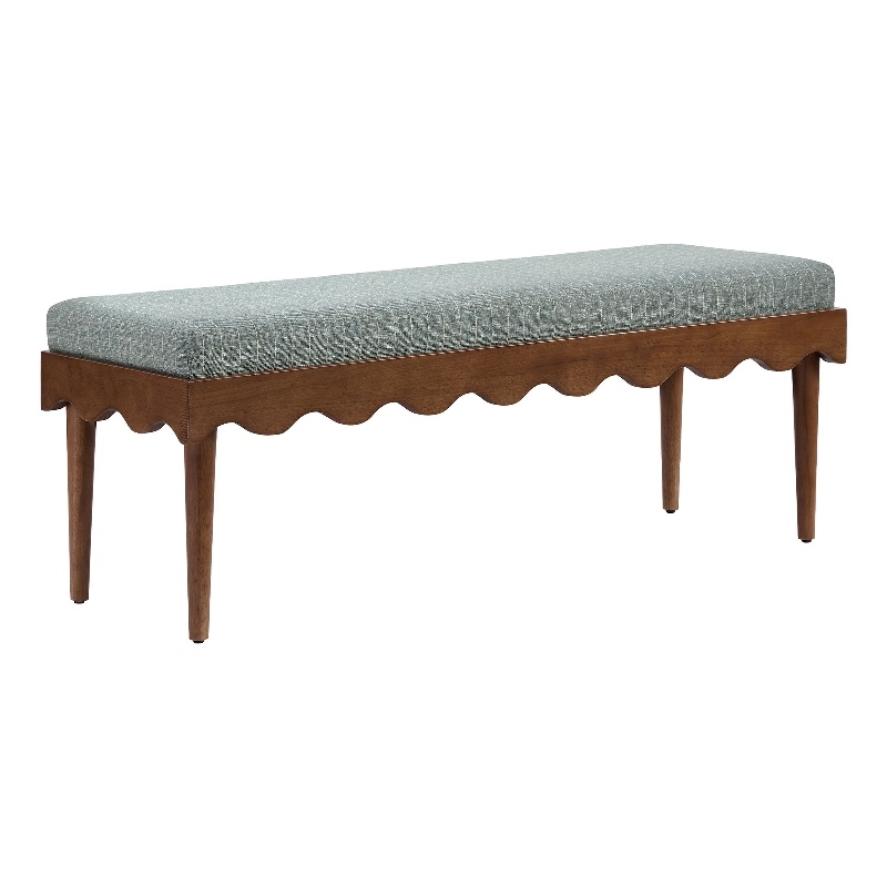 Mirette Scalloped Edge Striped Accent Bench in Spa Blue Stripe