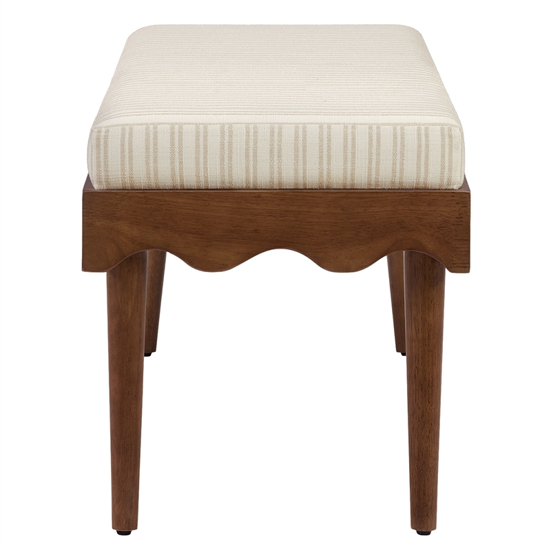 Mirette Scalloped Edge Striped Accent Bench in Oatmeal Stripe