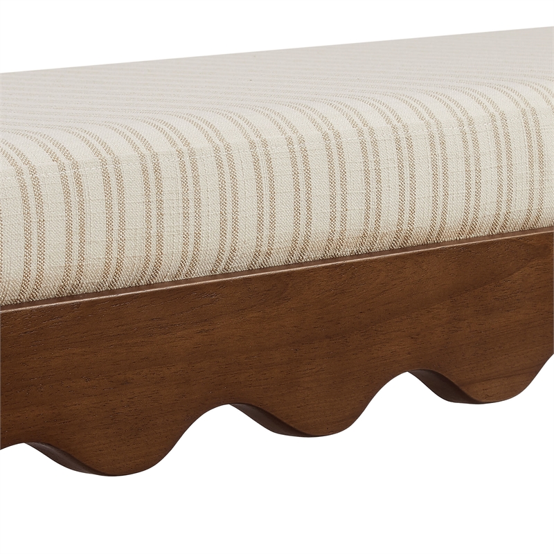 Mirette Scalloped Edge Striped Accent Bench in Oatmeal Stripe