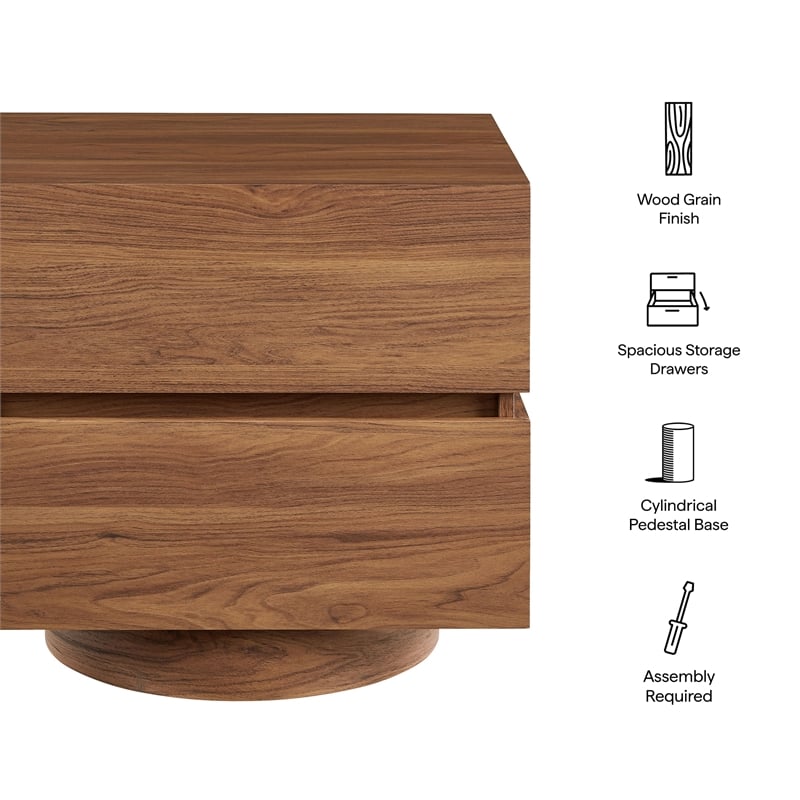 Koval Floating Pedestal 2-Drawer Nightstand in Walnut