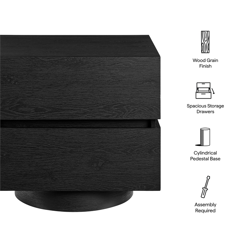 Koval Floating Pedestal 2-Drawer Nightstand in Black