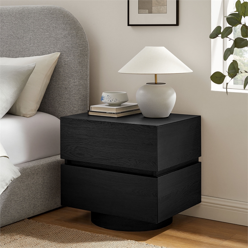Koval Floating Pedestal 2-Drawer Nightstand in Black
