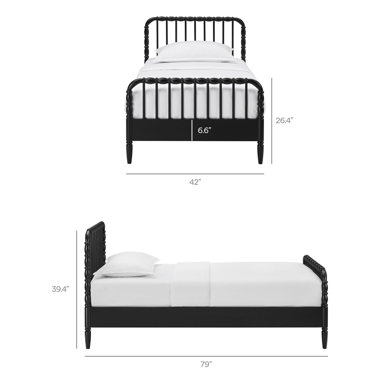 Arlette Twin Size Wood Spindle Bed Frame in Black