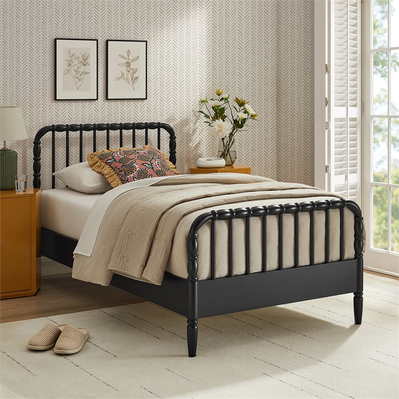 Arlette Twin Size Wood Spindle Bed Frame in Black