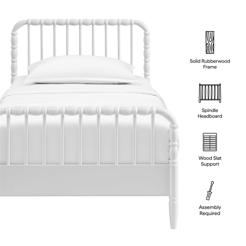 Arlette Twin Size Wood Spindle Bed Frame in White