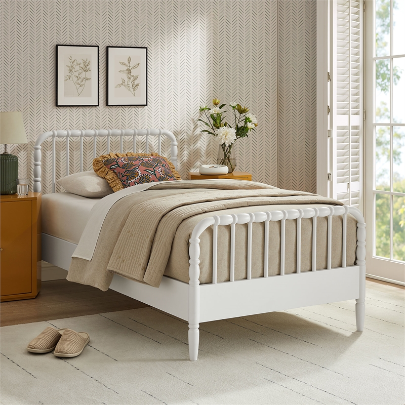 Arlette Twin Size Wood Spindle Bed Frame in White