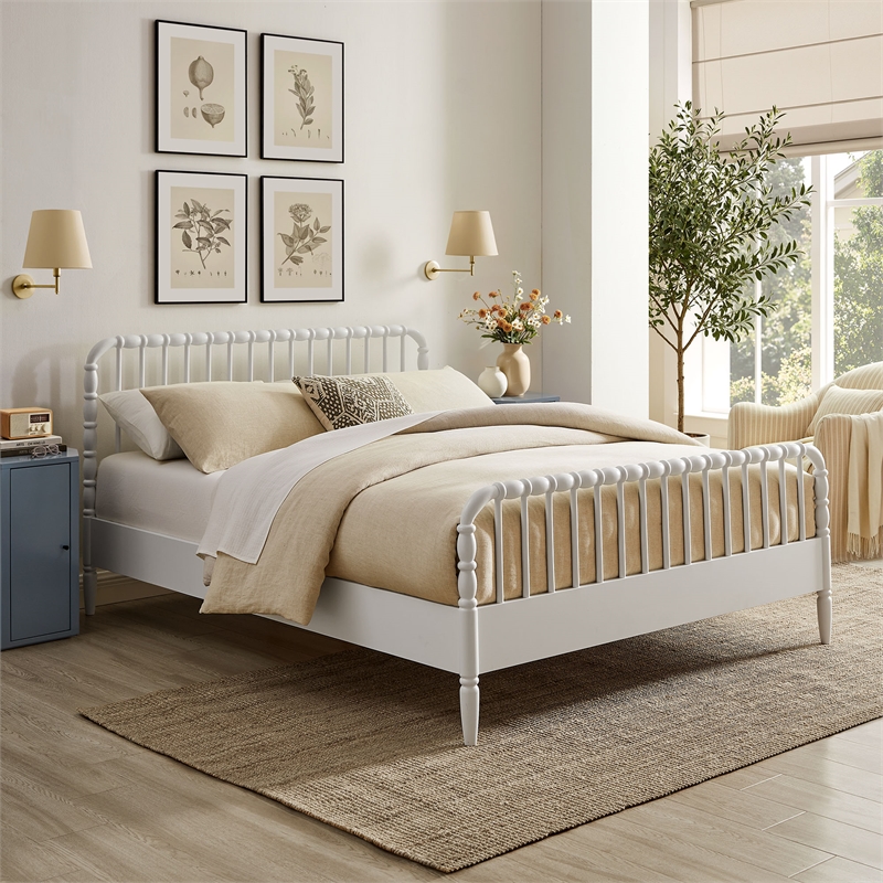 Arlette Queen Size Wood Spindle Bed Frame in White
