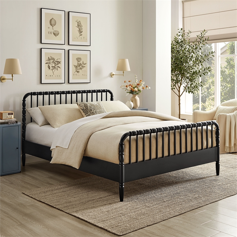 Arlette King Size Wood Spindle Bed Frame in Black