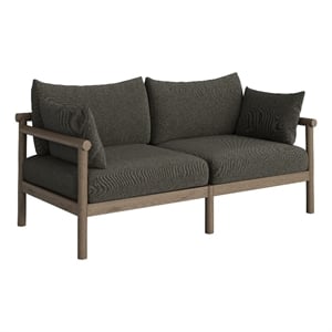Eleni Outdoor Teak Wood Loveseat in Weathered Gray Flint