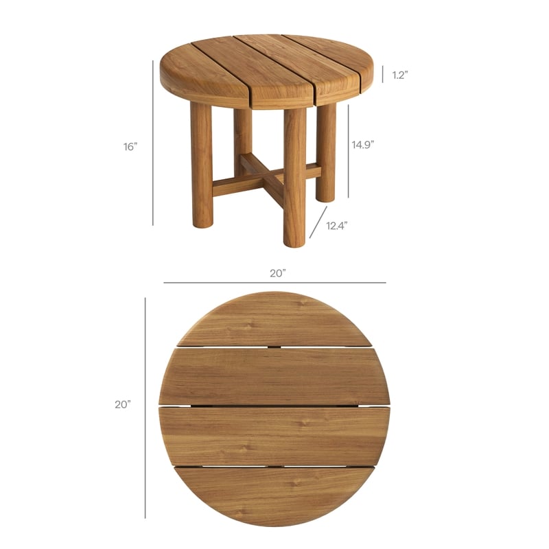 Eleni 20-Inch Round Outdoor Teak Wood Side Table in Natural