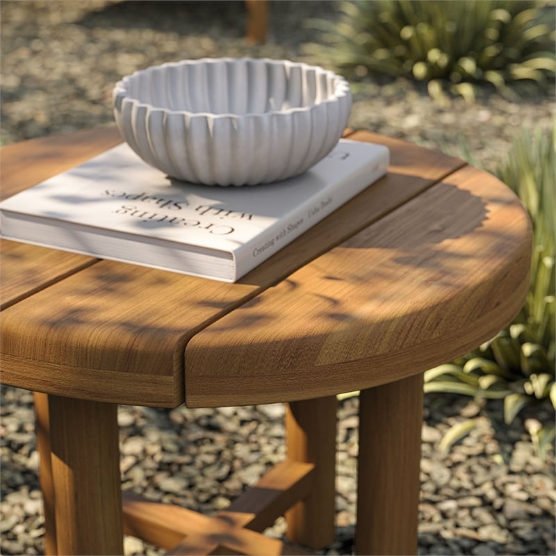 Eleni 20-Inch Round Outdoor Teak Wood Side Table in Natural