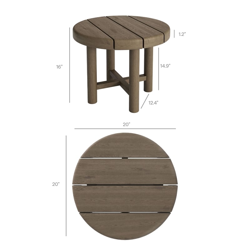 Eleni 20-Inch Round Outdoor Teak Wood Side Table in Weathered Gray Teak