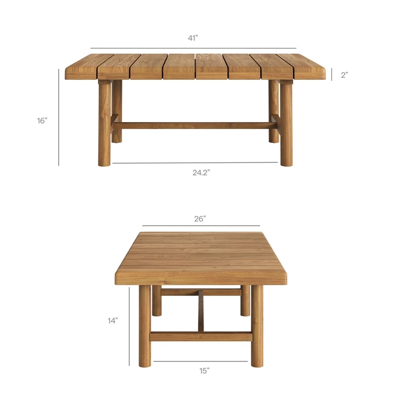 Eleni 41-Inch Outdoor Teak Wood Coffee Table in Natural