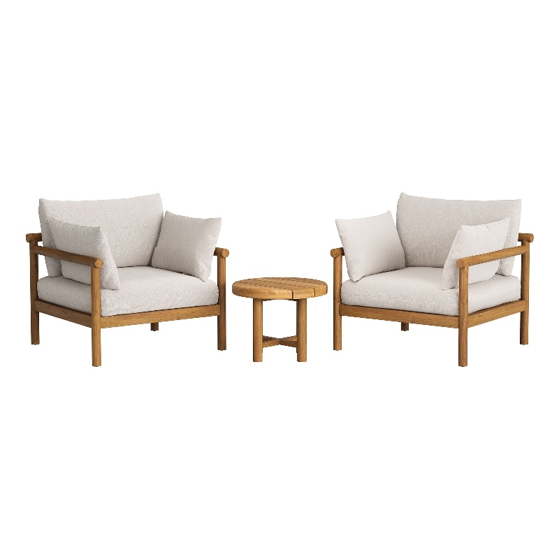 Eleni 3-Piece Outdoor Teak Wood Furniture Set in Natural Sail