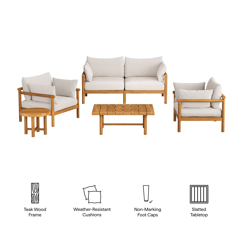Eleni 5-Piece Outdoor Teak Wood Furniture Set in Natural Sail