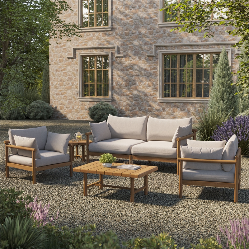 Eleni 5-Piece Outdoor Teak Wood Furniture Set in Natural Sail