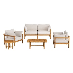 Eleni 5-Piece Outdoor Teak Wood Furniture Set in Natural Sail