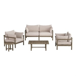 Eleni 5-Piece Outdoor Teak Wood Furniture Set in Weathered Gray Pebble