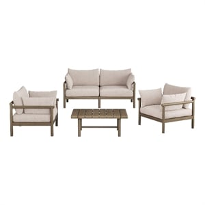 Eleni 4-Piece Outdoor Teak Wood Sofa Set in Weathered Gray Pebble