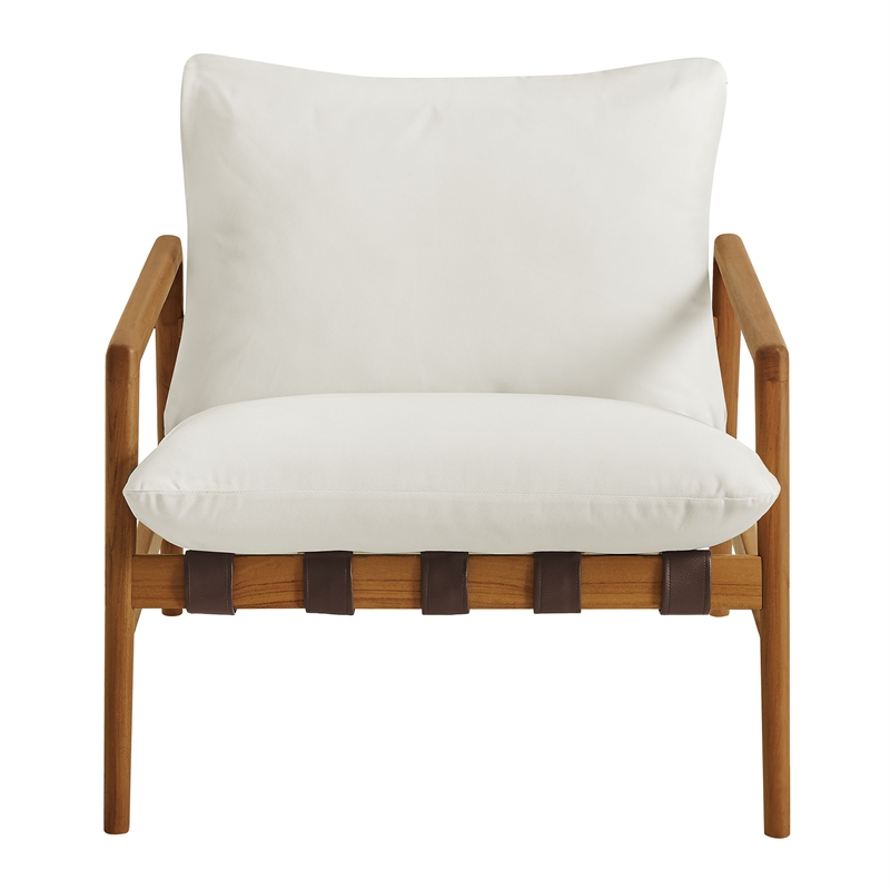 Nomi Outdoor Teak Wood Sling Chair in Natural White