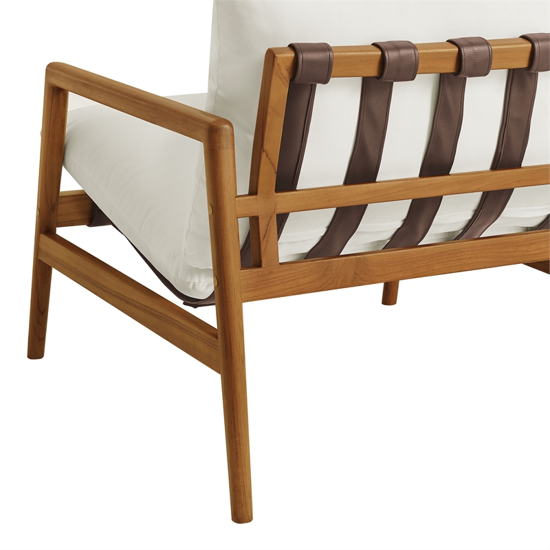 Nomi Outdoor Teak Wood Sling Chair in Natural White
