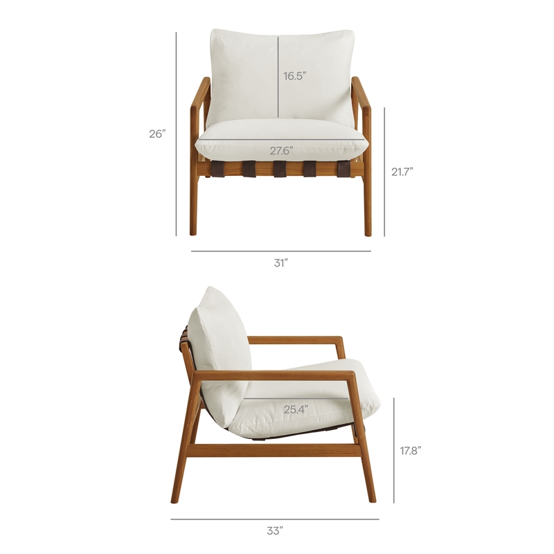 Nomi Outdoor Teak Wood Sling Chair in Natural White