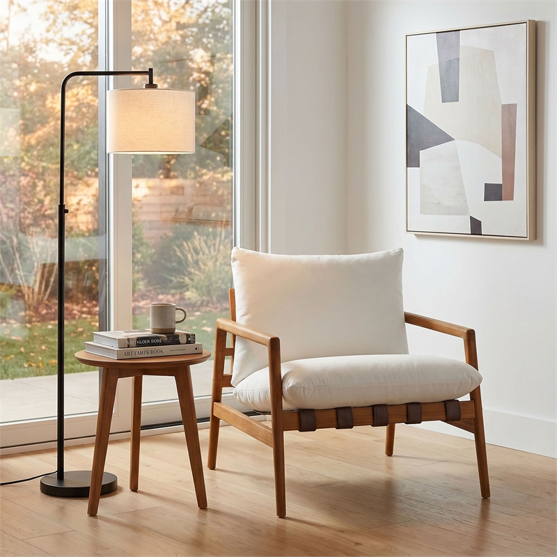 Nomi Outdoor Teak Wood Sling Chair in Natural White