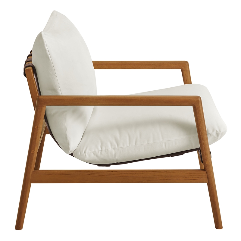 Nomi Outdoor Teak Wood Sling Chair in Natural White