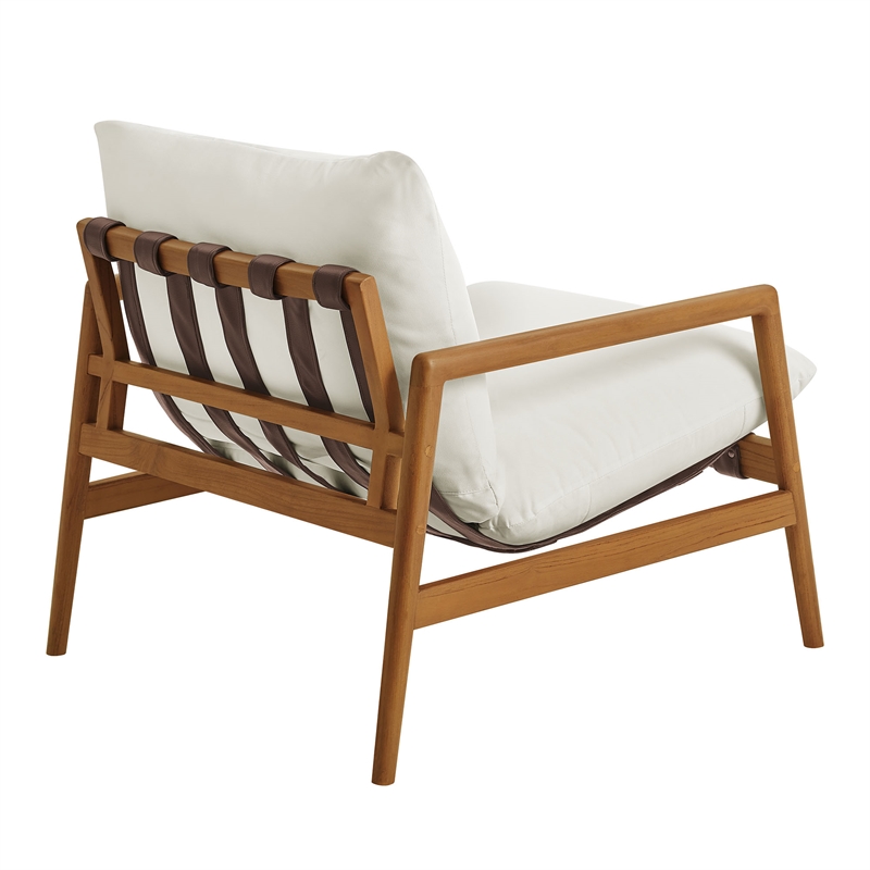 Nomi Outdoor Teak Wood Sling Chair in Natural White