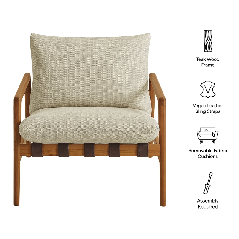 Nomi Outdoor Teak Wood Sling Chair in Natural Sand